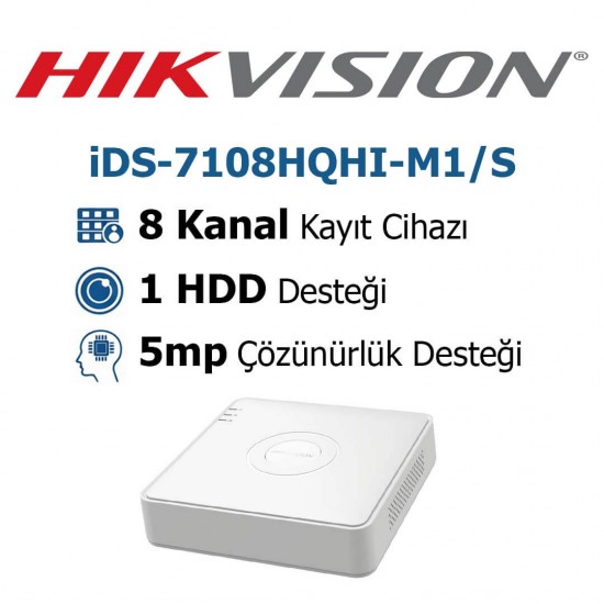 Hikvision IDS-7108HQHI-M1/S 8 kanal 5MP DVR kayıt cihazı güvenlik sistemi çözümü